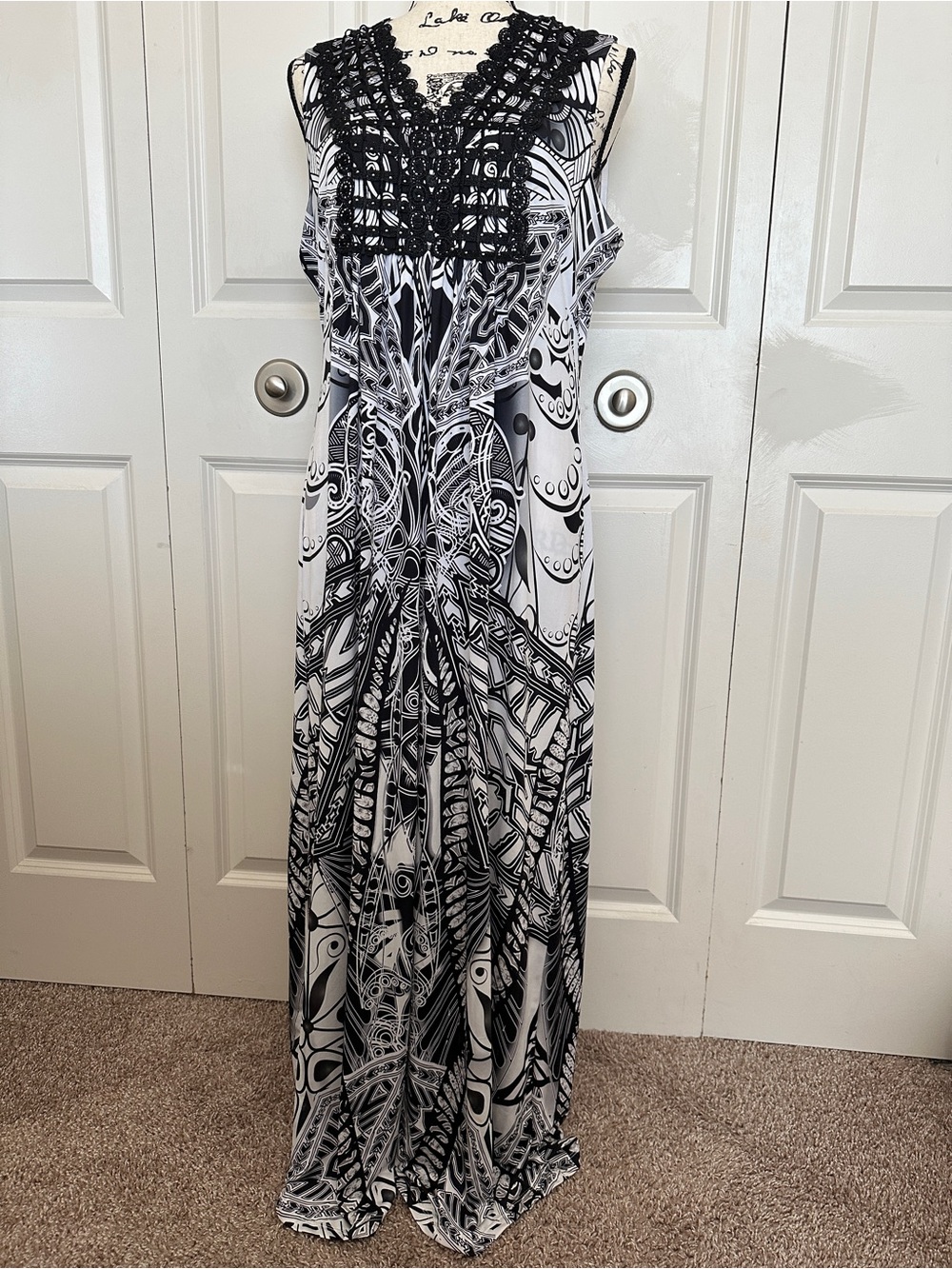 Apt. 9 Black and White Crochet-Trim Maxi Dress